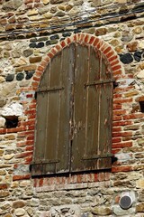 Italy, Emilia, Piacenza: Foreshortening of Medieval Village of Grazzano Visconti.