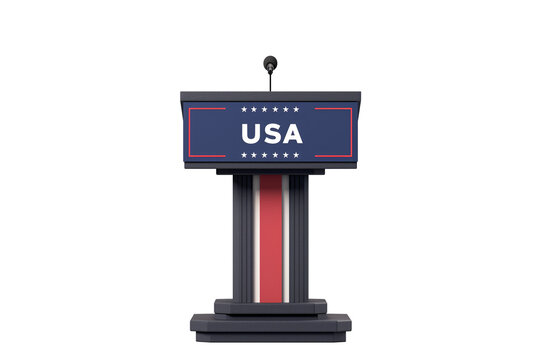 American podium with USA insignia isolated on a transparent background, suitable for political or presidential speech or election concepts