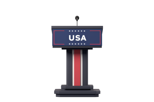American podium with USA insignia isolated on a transparent background, suitable for political or presidential speech or election concepts