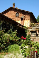 Italy, Emilia, Piacenza: Foreshortening of Medieval Village of Grazzano Visconti.