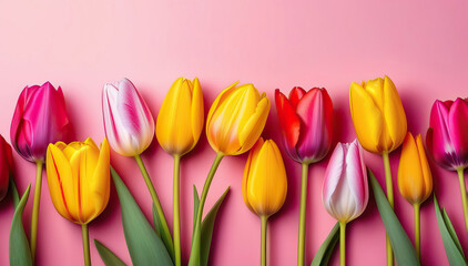 Spring Blooms: Tulips for a Feminine Touch on pink background