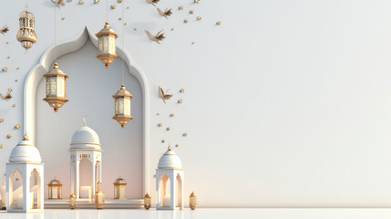 Elegant ramadan kareem lantern with white background text copy space. Generative ai - obrazy, fototapety, plakaty