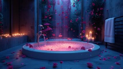 Rose Petals Falling in a Bathtub on Valentine's Day Generative AI