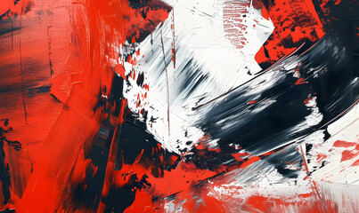 Rough brush painting in red, white and black colors, Generative AI