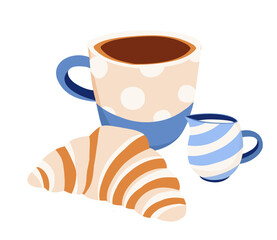 Pastel Blue and Beige Coffee Cup with croissant