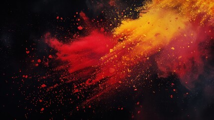 Splash red and yellow colored powder, vibrant explosion of colors in the style of apocalyptic collage - obrazy, fototapety, plakaty
