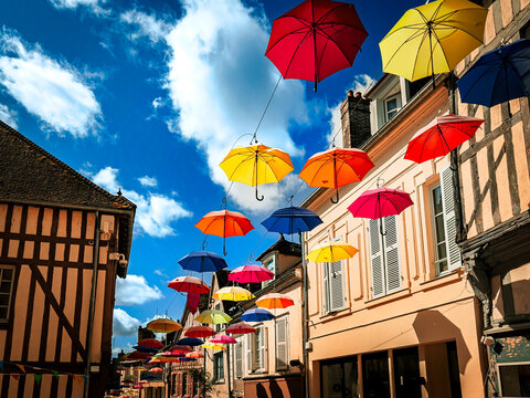 Street view of old village Joigny in France