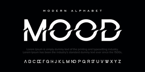 Mood modern alphabet and tech fonts. Lines font regular uppercase and lowercase. Vector illustration.