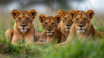two lions in the zoo, lioness and cubs, lion cub and lioness, a pride of lions resting toge