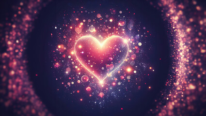 heart shaped particles, spark, bokeh on black background. Sparks in the shape of a heart. AI generated.