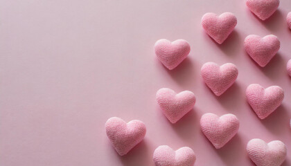 Valentines day creative pattern with baby pink hearts on pastel pink background