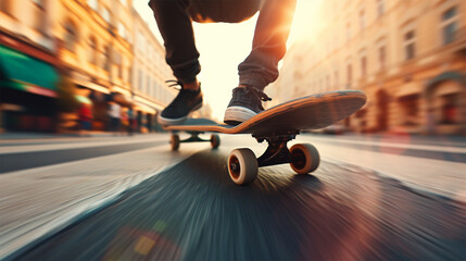 Fototapeta na wymiar skateboarder riding on the road with motion blur effect.