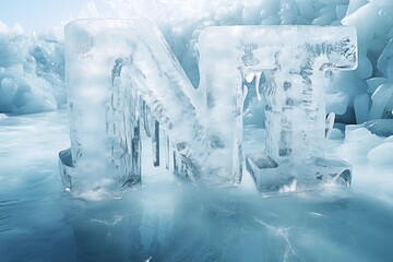 ice letter n in the snow, in the style of realistic anamorphic art, cryengine, surreal seascapes. Ai Generated.