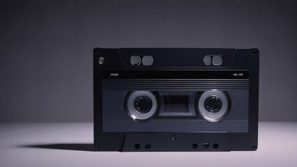 black cassette player on a table, asset on grey background,
