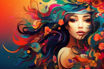 AAPI heritage month. Asian American and Pacific Islander. Bright colorful banner with beautiful woman portrait