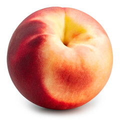 Yellow Peach fruit with leaf isolated on white background, Fresh Yellow Peach on White Background, with clipping path.