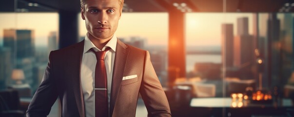 Detail on business person in luxury official suit for office meeting, panorama. Generative Ai. - obrazy, fototapety, plakaty