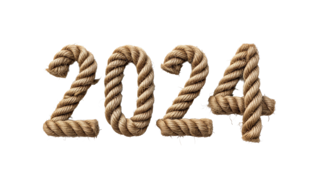 Rope numbers forming 2024 on a transparent background, concept of strength and durability in continuity and sport