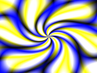 Dynamiczna kompozycja spiralnie skręconych rozmytych pasm w kolorze niebieskim, białym i żółtym - abstrakcyjne tło, tapeta - obrazy, fototapety, plakaty