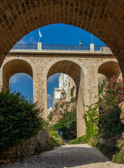 Naklejka premium Polignano a Mare, Italy - one of the most beautiful cities on the Adriatic Sea, Polignano a Mare is a main landmark in Apulia. Here in particular the Bourbon Bridge