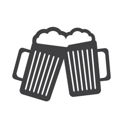 Flat Icon Design - Two Black Beer Mugs Filled with Frothy Drink - Icon Isolated on White Background