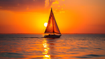 A sail, with a vivid sunset as the background, during a coastal journey