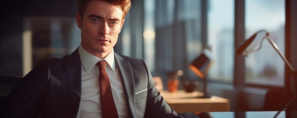 Detail on business person in luxury official suit for office meeting, panorama. Generative Ai. - obrazy, fototapety, plakaty