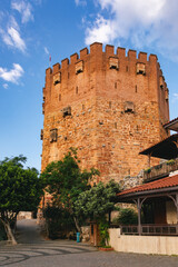 Red Tower Kizil Kule at Alanya Castle in Turkey