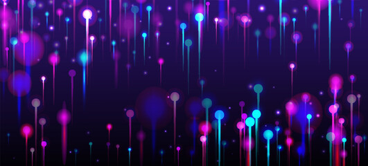 Pink Purple Blue Modern Wallpaper. Big Data Artificial Intelligence Internet Technology Background. Network Scientific Banner. Neon Light Nodes Elements. Social Science Fiber Optics Light Pins. - 728372659