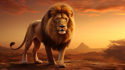 lion on a rock, lion in the sun, lion in the sunset, a high resolution image of a majestic lion