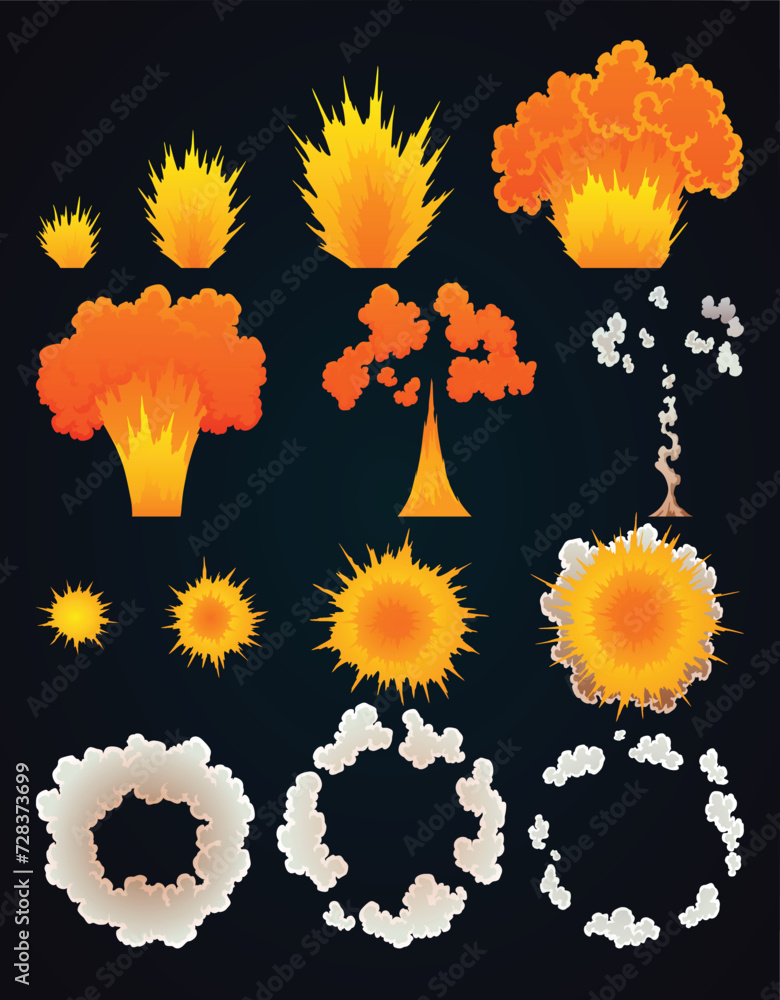 Poster explosion animation. animation for game of the explosion effect. cartoon animation for game. explodi