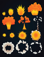 Explosion animation. Animation for game of the explosion effect. Cartoon animation for game. Exploding effect frames. Hand drawn vector illustration