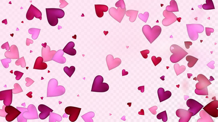 Flying Hearts Vector Confetti. Valentines Day Wedding Pattern. Rich VIP Gift, Birthday Card, Poster Background Valentines Day Decoration with Falling Down Hearts Confetti. Beautiful Pink Frame - 728373819