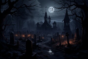Fototapeta na wymiar Cemetery With Full Moon in the Background