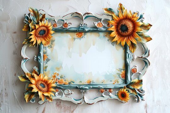 Watercolor frame decorated with sunflowers