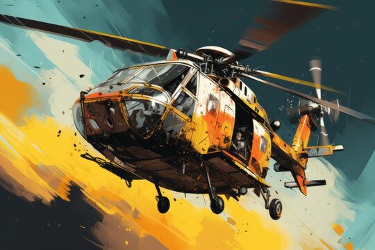 Painting of a Helicopter Flying in the Sky