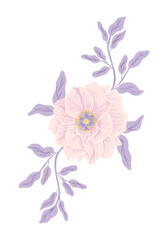 Vector drawing with beige roses and purple leaves