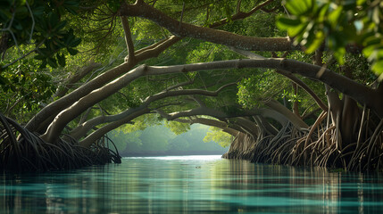 Naklejka premium Aerial roots of a tropical mangrove tree