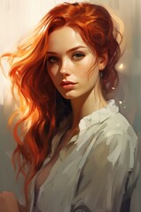 Naklejka premium Painting of a Woman With Red Hair