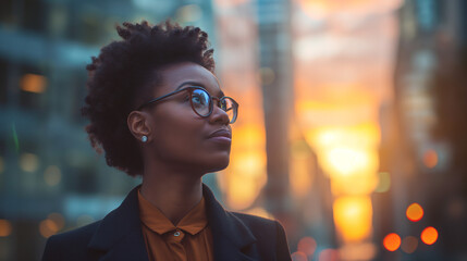 Woman With Glasses Looking off Into the Distance