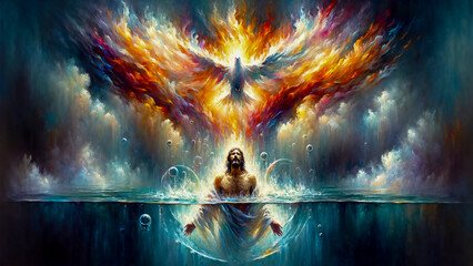 Christ's Holy Immersion: Jesus' Baptism of Fire and of the Holy Spirit - obrazy, fototapety, plakaty