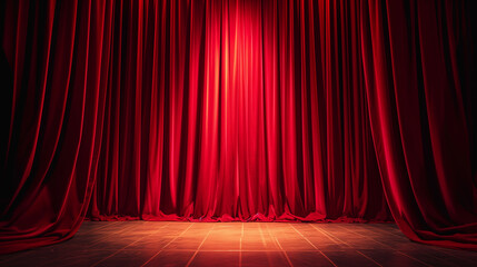 Grand red velvet stage curtain - obrazy, fototapety, plakaty