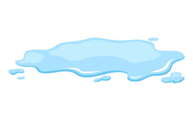 Water spill puddle. Blue liquid shape in flat cartoon style. Clean fluid drop design element isolted on white background