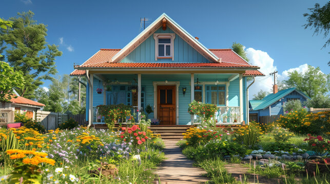 house with flowers garden