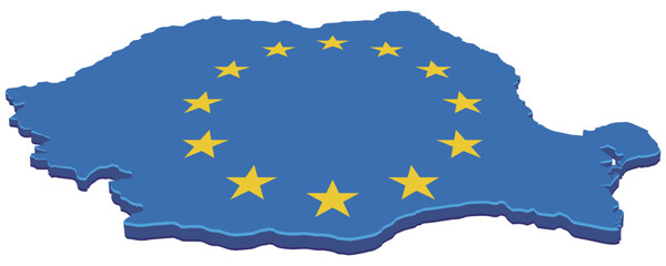 Obraz premium 3D map of Romania in the colors of the European Union flag (cut out) 