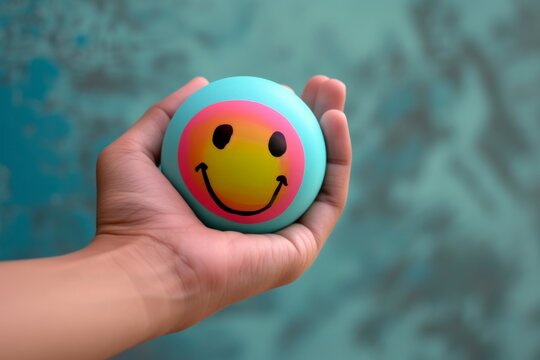 Happy Smiley Emoji love Emoticon, colored Symbol expression graphic. Smiling face backlash. Joyfull stuffed friend big smile. symbolic expression client rating and customer feedback