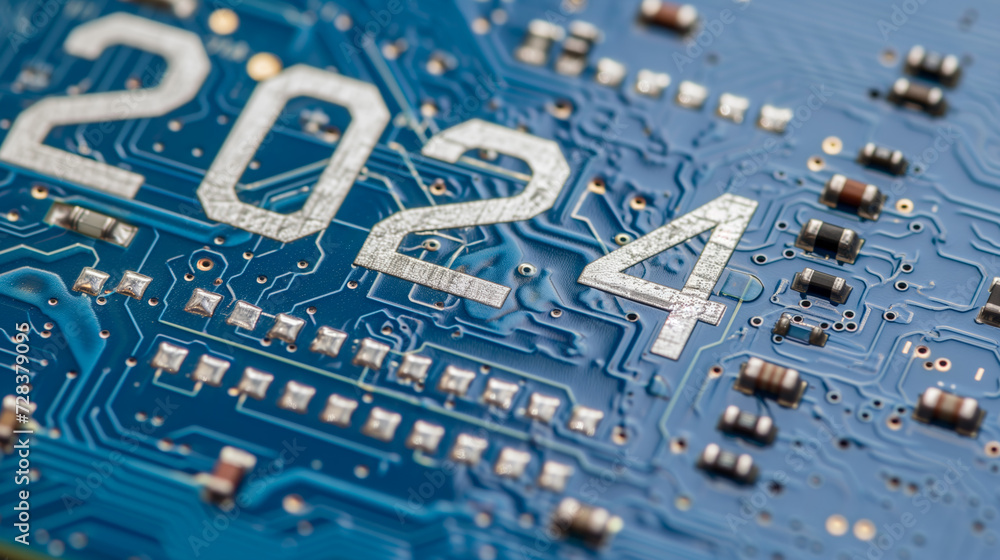 Poster close-up of a circuit board with metallic numbers symbolizing technological advancement and the futu