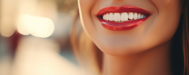 Obraz premium Portrait of happy women with perfect smile with nice white teeth, panorama banner. Generative Ai.