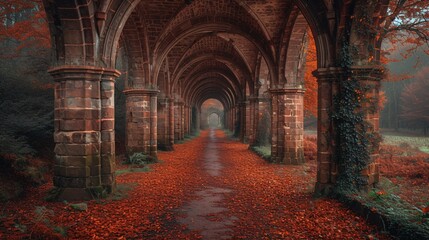Autumn's Embrace A Tunnel of Orange Leaves Generative AI