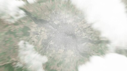 Earth zoom in from space to Amiens, France. Followed by zoom out through clouds and atmosphere into space. Satellite view. Travel intro. Images from NASA